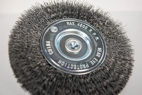 Century Drill & Tool 76443 4" Durable Fine Crimped Radial Wire Brush, 1/4" Drill Shank, 4,500 RPM - Ideal for Rust/Paint Removal, Deburring, & More