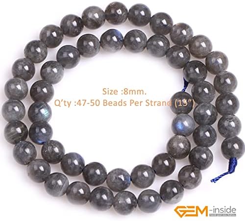 GEM-Inside Natural 8mm AA Grade Blue Rainbow Labradorite Gemstone Loose Beads Round Crystal Energy Stone Power for Jewelry Making 15''