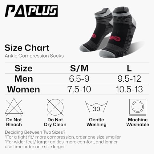 PAPLUS Compression Socks for Men & Women, 2/4/6 Pairs Ankle Running Socks with Arch Support, Ankle Support, Plantar Fasciitis
