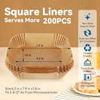 Koja 100 Pcs Disposable Parchment Air Fryer Liners, Non-Stick Greaseproof Paper, 6.5 Inch Square Baking Paper Liners for Air Fryer, Microwave, Oven, Steamer, Easy Clean, Heat Resistant Cooking