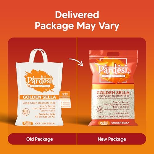 Pardesi Golden Sella Basmati Rice 10LB - Golden Sella Basmati for Biryani, Pulao & Everyday Rice | Halal, Non-GMO | Premium Quality