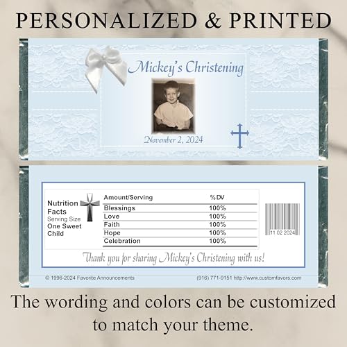 Photo Christening Personalized Wrappers for Chocolate Bars, Party Favors (Set of 12)(W724)(W733)