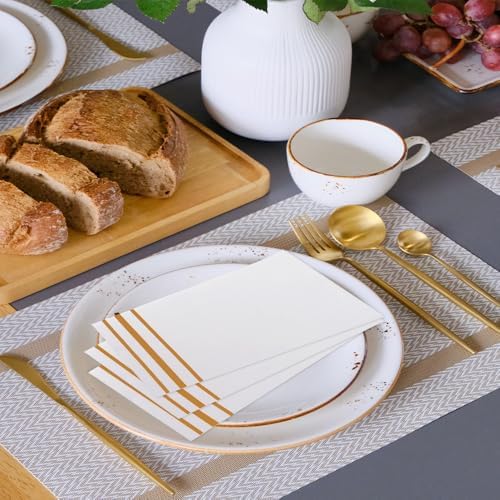 Napkins Disposable Paper Napkins 50 Pack Paper Hand Towels Absorbent Dinner Napkins White and Gold Napkin Guest Towels Tissue Party Napkin for Bathroom Dinner Wedding Kitchen Party Event Decorative