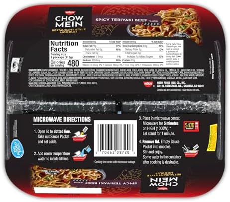 Nissin Chow Mein Noodles, Spicy Teriyaki Beef, 10g Protein, 4 Ounce (Pack of 8)