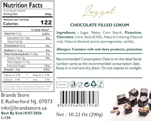Lezzet, Handmade Chocolate Covered Turkish Delight, Premium Lokum, 9 Pieces, 10.22 oz (290g)