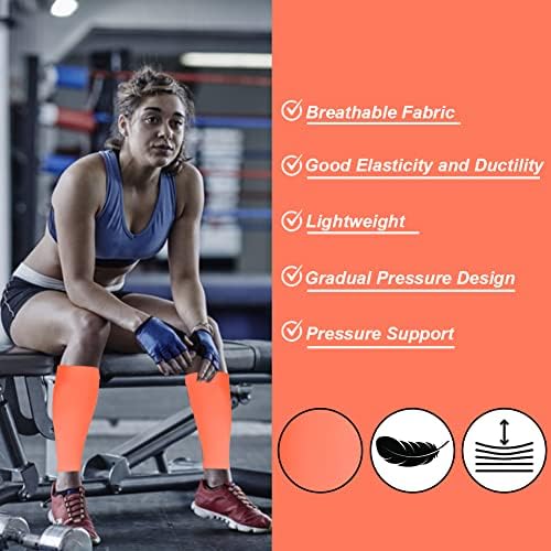 Calf Compression Sleeves for Men & Women (20-30mmhg) - Leg Compression Sleeve for Running, Cycling, Shin Splints Support, Relieve Legs Pain, Travel (One Pair)(Orange,Medium)