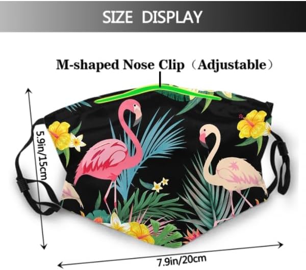Tropical Flamingo Face Mask Washable Reusable Adult Cloth Dust Mask 5-Layer Protection Activated Carbon Filter Adjustable Anti Dust Face Masks with 2 Filter for Women Men, 1 PCS