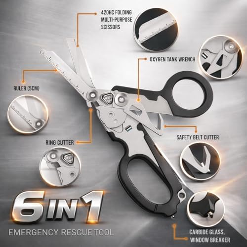 ASHO & KO 6-in-1 Trauma Shears – Emergency Medical Scissors for EMT & Paramedics | Heavy Duty with Seatbelt Cutter & Glass Breaker | Nurse, First Aid & Survival Kit