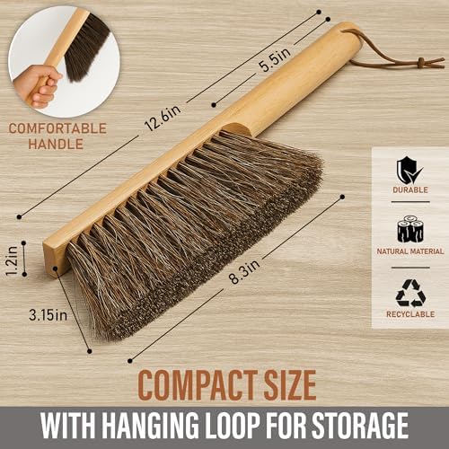 Takavu Multi-Purpose Counter Brush with Solid Wood Handle, Natural Horsehair Bristles for Gentle Dusting of Furniture, Drafting, Patio, Fireplace Cleaning, Shop Brush, Woodworking Tool & Accessories
