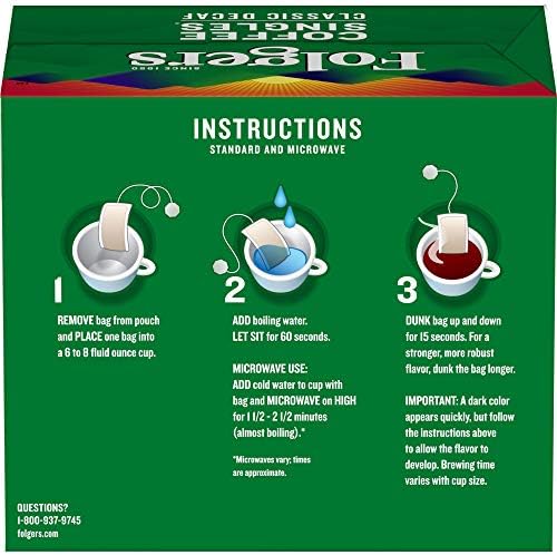 Folgers Coffee Singles Classic Decaf Medium Roast Coffee, 19 Single Serve Coffee Bags