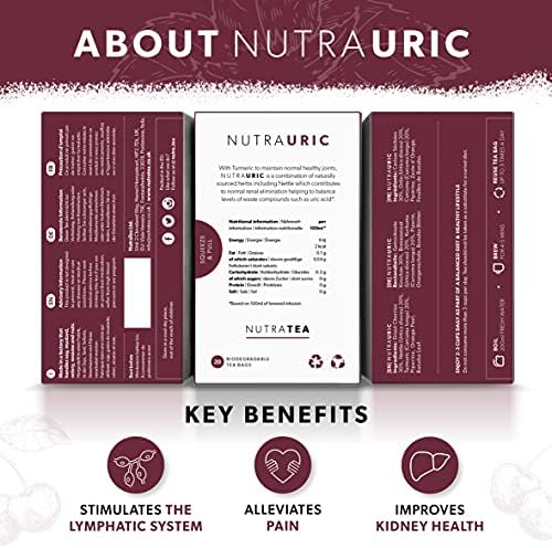 NUTRAURIC - Uric Acid Cleanse and Kidney Support – Kidney Cleanse Tea – Includes Cherry, Nettle & Turmeric - 40 Enveloped Tea Bags - by Nutra Tea - Herbal Tea - (2 Pack)