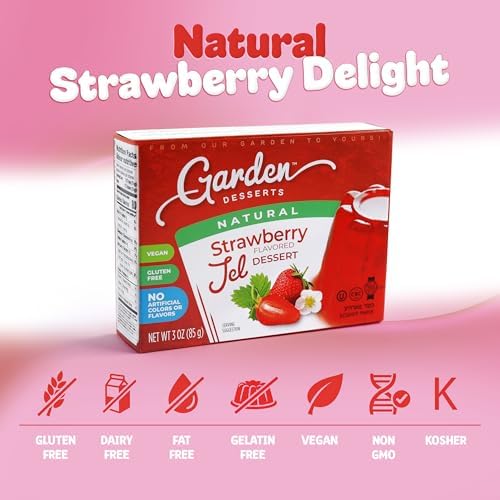 Garden Desserts Strawberry Jel Dessert Mix, All Natural Vegan Jelly, Gelatin Free, Gluten Free, Kosher, No Artificial Colors or Flavors Variety 4 Pack (3 oz Each)