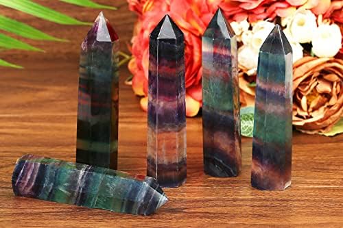 LAIDANLA Fluorite Healing Crystals Wands 3.5-4" Polishing Natural Reiki Energy Wand Stone Hexagonal Point Obelisk Large Crystal Gemstones for Meditation Therapy Crystal Grid Gifts Decoration 1Pcs