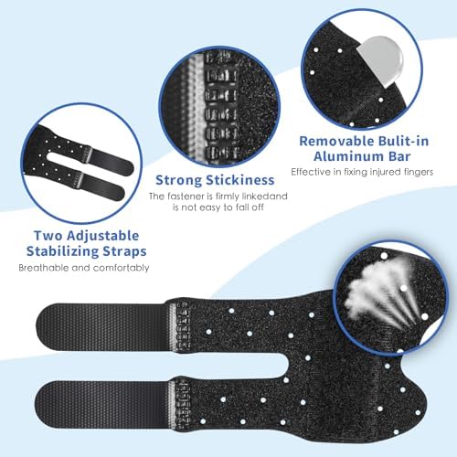 5 PCS Breathable Trigger Finger Splint, Adjustable Finger Brace, Thumb Brace for Broken Strained Arthritis for Thumb, Middle, Index, Ring, Pinky Finger Splint (5, Black)