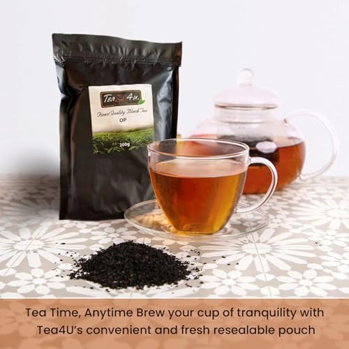 Tea4U Orange Pekoe (OP) Loose Ceylon Black Tea - Ideal Quality from Sri Lanka's Handpicked Leaves for Authentic Flavor and Freshness - 200g Pouch
