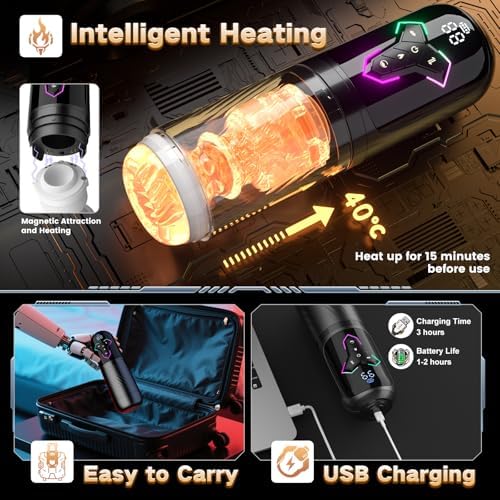 Heating Male Masturbator Penis Pump, Upgrade 5 in 1 Male Sex Toys for Men with 10 Vibrating&Licking 7 Thrusting&5 Sucking Modes, Adult Machines Devices Pocket Pussy AI with APP Sex Furniture - Bedding