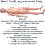 170cm Life Size Patient Care Manikin Nursing Manikin Training Cpr Simulator Basic Geri Nursing Skills Geriatric Human Model Mannequin Full Body for Students Education Teaching Medical Training Skills