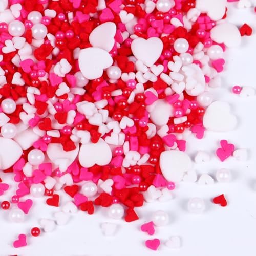 Valentines Sprinkles for Cake Decorating, Pink, Red and White Heart Sprinkles,3oz Pink Heart Pearl Sprinkles for Valentines Cookie Baking Cupcake Toppers