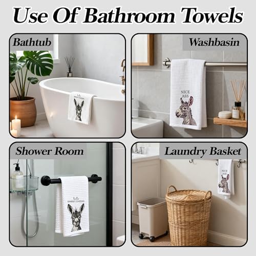 Funny Donkey Bathroom Towels, Hello Sweet Cheeks Hand Towels Gifts for Donkey Lovers Women Friends, Farmhouse Home Bathroom Washroom Toilet Spa Dish Tea Towel Decor, Set of 2-01