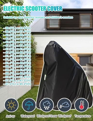 Electric Scooter Cover, All Season Universal Scooter Cover, Waterproof Sun, Tear Proof Night Reflective and Lock-Holes&Storage Bag for with Seat or Without Foldable Kick Scooter