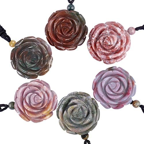 Nupuyai Hand Carved Flower Stone Pendant Necklace for Women, Handcraft Rose Pendant with Chain for Mom Adjustable 27.5"