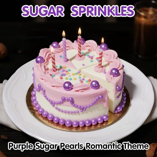 Edible Purple Pearl Sprinkles for Cake Decorating,Pearls Sugar Sprinkle,130g/4.58oz Mix Size,Baking Edible Cake Decorations Candy,Cupcake Toppers,Cookie Decorating Donuts Ice Cream Toppings,Mother's Day Easter Birthday Party Supplies