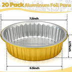 Zhehao 20 Pcs Aluminum Foil Pans with Lids 2x Thicker Heavy Duty Foil Disposable Baking Pans Cookware Tin Food Containers for Cake Pie Cooking Oven(31 Oz,Gold)
