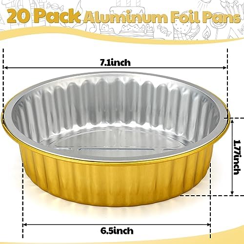Zhehao 20 Pcs Aluminum Foil Pans with Lids 2x Thicker Heavy Duty Foil Disposable Baking Pans Cookware Tin Food Containers for Cake Pie Cooking Oven(31 Oz,Gold)