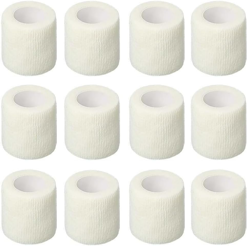 12 Pack Self-Adhesive Athletic Bandage Wrap 1 Inch x 5 Yards White Elastic Cohesive Sports Tape Breathable for Wrist, Ankle, Knee Support - Ideal for Athletics, Workouts & Injury Recovery