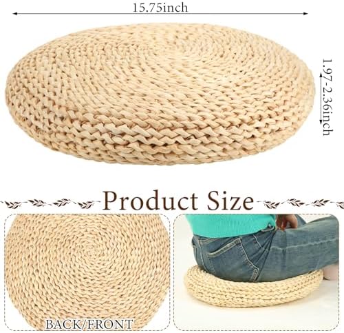 Barydat 6 Pcs Floor Cushions Round Large Pillow Seating Meditation Floor Pillow Boho Natural Woven Seat Cushion Japanese Tatami Cushion for Yoga Room Balcony Chair Pad, 15.75 Inch