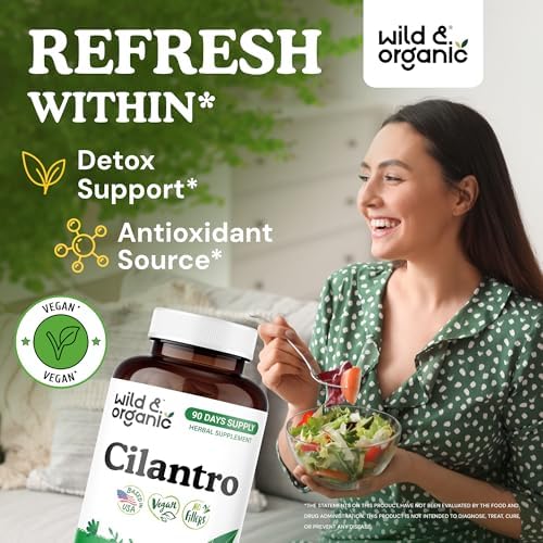Wild & Organic Cilantro Capsules 800 mg - Detox & Antioxidant Support - Dried Cilantro Supplement - Coriander Leaf Extract - Vegan, No Fillers, Non-GMO - 180 Count