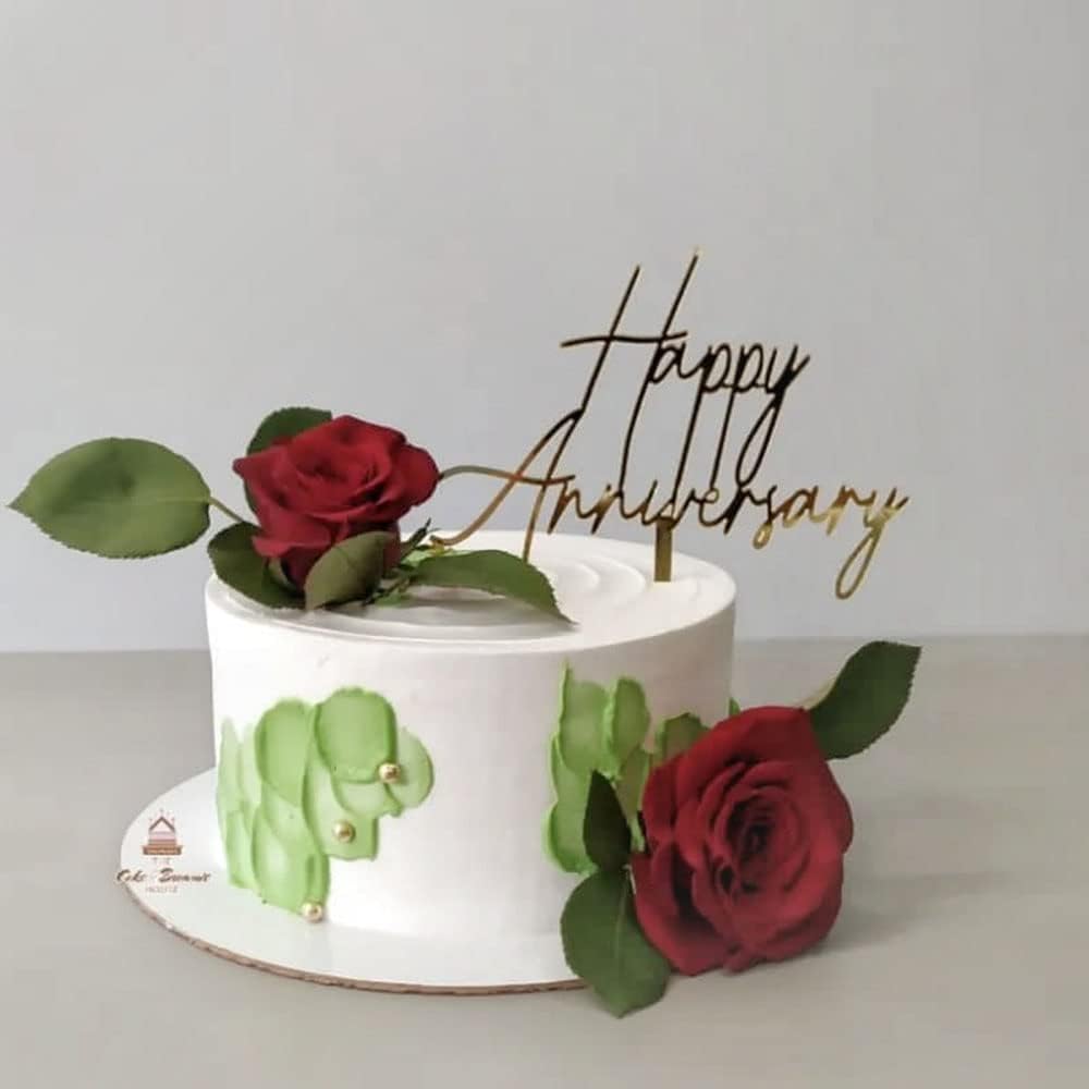 Acrylic Wedding Anniversary Cake Topper Supplies Happy- Anniversary Cake Topper Decorations 10th 30th 50th Anniversary Birthday Party Cake Decorations (Gold-1)