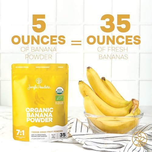 Jungle Powders Organic Banana Powder for Smoothies 5 Ounce Bag Freeze Dried Banana Powder Extract for Baking Flavoring Flakes Flour for Juice