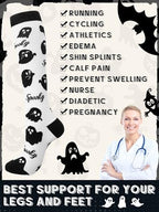 Fourluoo Halloween Socks Women Men Knee High Compression Socks for Halloween Nurses Running