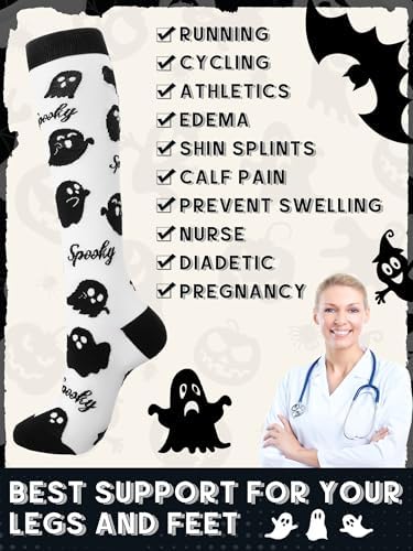 Fourluoo Halloween Socks Women Men Knee High Compression Socks for Halloween Nurses Running