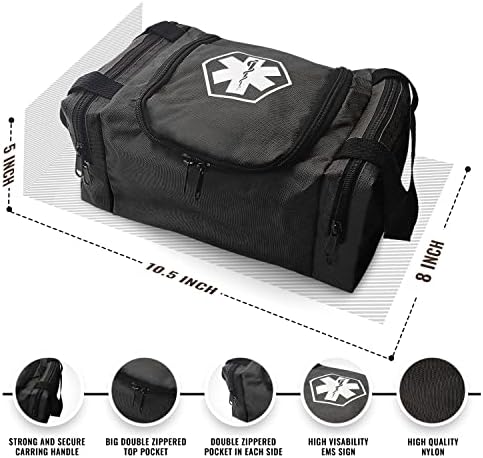 ASA TECHMED First Aid Responder EMS Emergency Medical Trauma Bag EMT, Fire Fighter, Police Officer, Paramedics, Nurse, Black