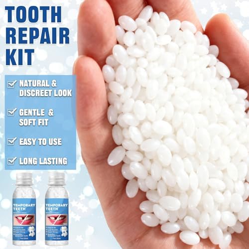 2 BottlesTooth Repair Kit,Moldable False Teeth Beads with A Set of Oral Care Tools,Dental Care Kit Fixing Broken Teeth,Temporary Tooth Filling for Teeth Repair,Help for Confident Smiles