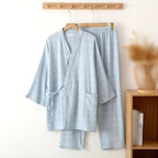 REHJJDFD Women Cotton Kimono Two-Piece Long Sleeve Trousers Loose Couple Pajamas Set