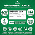 Zazzee Myo-Inositol Powder, 6 Month Supply, 183 Servings, 2000 mg per Serving, Free Scoop for Exact Dosage, 12.91 Ounces, Certified Kosher, 100% Pure, Fertility & Reproductive Support, Made in the USA