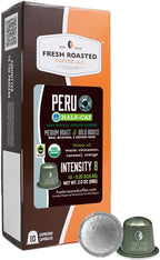 Fresh Roasted Coffee, USDA Organic Peru WP Half-Caf Espresso Pods for Nespresso OriginalLine | 3rd Party Tested for Pesticides, Mold, Mycotoxins | Kosher | 10 Recyclable Aluminum Capsules