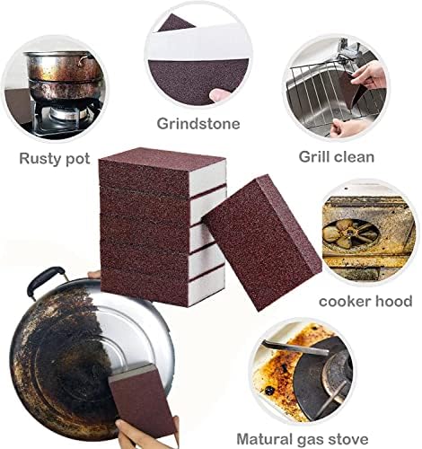5 Pack Emery Magic Wipe Sponge, Nano Carborundum Sponge, Emery Sponge Brush Eraser Scrub, Pot Scrubber Scouring Pad Kitchen Magic Cleaning Sponge for Removing Rust Cleaning Pots and Pans