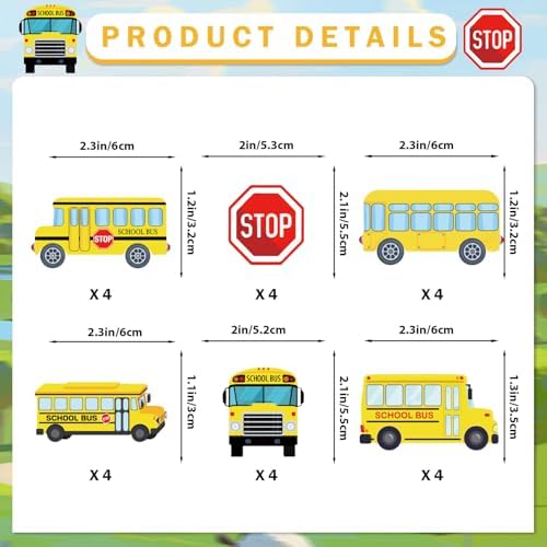 24 Pcs School Bus Cupcake Toppers School Bus Cake Decorations School Bus Decorations School Bus Party Favors