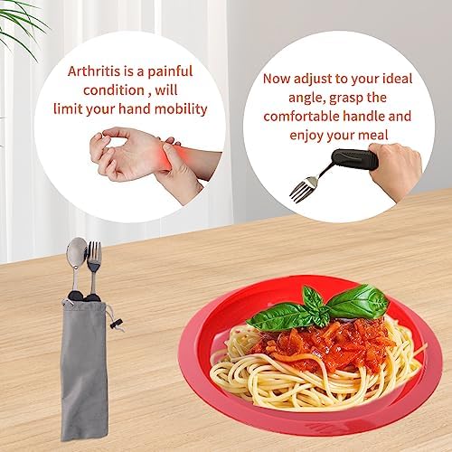 Adaptive Utensils Spoons Forks Set,Open Handle Design Provides Several Positions for Arthritis, Disabled People, Elderly (1 Set)