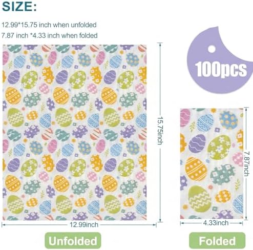 50 PCS Easter Napkins Bulk, 2 Ply Vibrant Eggs Paper Napkins Party Pack for Easter Table Decorations, Spring Gatherings, Decaupage Napkins for Easter Decorative Paper Hand Towels for Bathroom