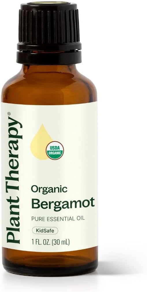 Plant Therapy Organic Bergamot Essential Oil 30 mL (1 oz) 100% Pure, Undiluted, USDA Certified Organic, Bergapten-Free Citrus Oil for Aromatherapy, Mood Support & Skin Care