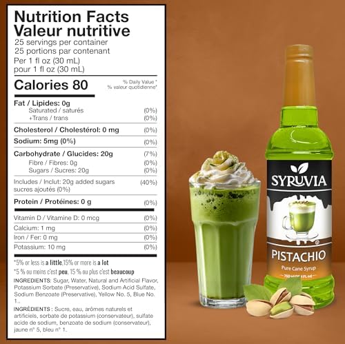 Pistachio Syrup by Syruvia 6-Pack, 25.4 fl oz, Wholesale Coffee Syrup Shops, Cafes, Baristas, Bistros, & Beverage Bars, Bulk Kosher & Gluten-Free