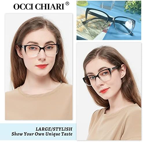 OCCI CHIARI Big Reading Glasses Women Stylish Square Reader 1.0 1.5 2.0 2.5 3.0 3.5 4.0 5.0 6.0(225+ Black/clean)