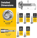 Mywish 410 Stainless Steel Self Tapping Screws for Metal, 110 Pieces #8 Hex Head Self Drilling Screws Assortment Kit, Length 1/2" to 1-1/2", Bright Finish Sheet Metal Screws