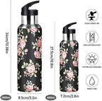 ALAZA Pink Rose Flower Floral Water Bottle with Straw Lid Vacuum Insulated Stainless Steel Thermo Flask Water Bottle 20oz