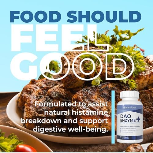 DAO Supplements Histamine Blocker – DAO Enzyme + Diamine Oxidase & Vitamin C for Gut Health & Food Support – 60 Servings - 1 Capsule Before Meals for Histamine Intolerance